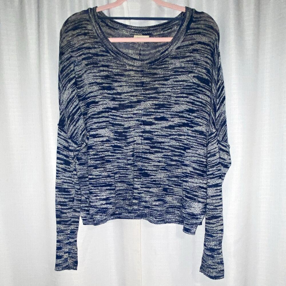 silence + noise Women's Blue/White Striped Knit V-Neck Long Sleeve Sweater M